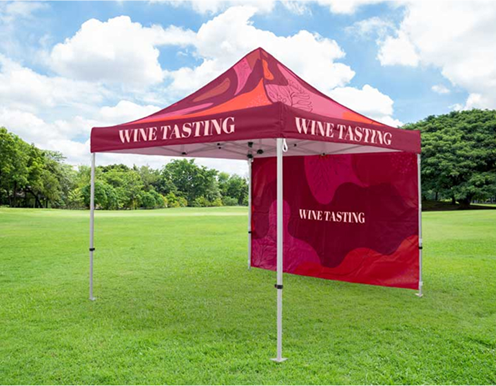 3D printed tent designed for wine tasting, showcasing a modern structure with an open entrance and elegant design elements.